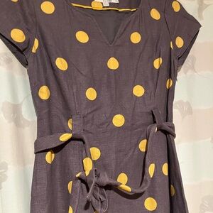 Boden Dress - Grey and Mustard Yellow Polkadot